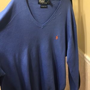 Blue Polo V neck XLT Sweater with Orange horse